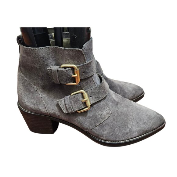 Boden Women’s Gray Suede Ankle Boots Size EU 42 Gold Buckle Strap - Picture 2 of 12
